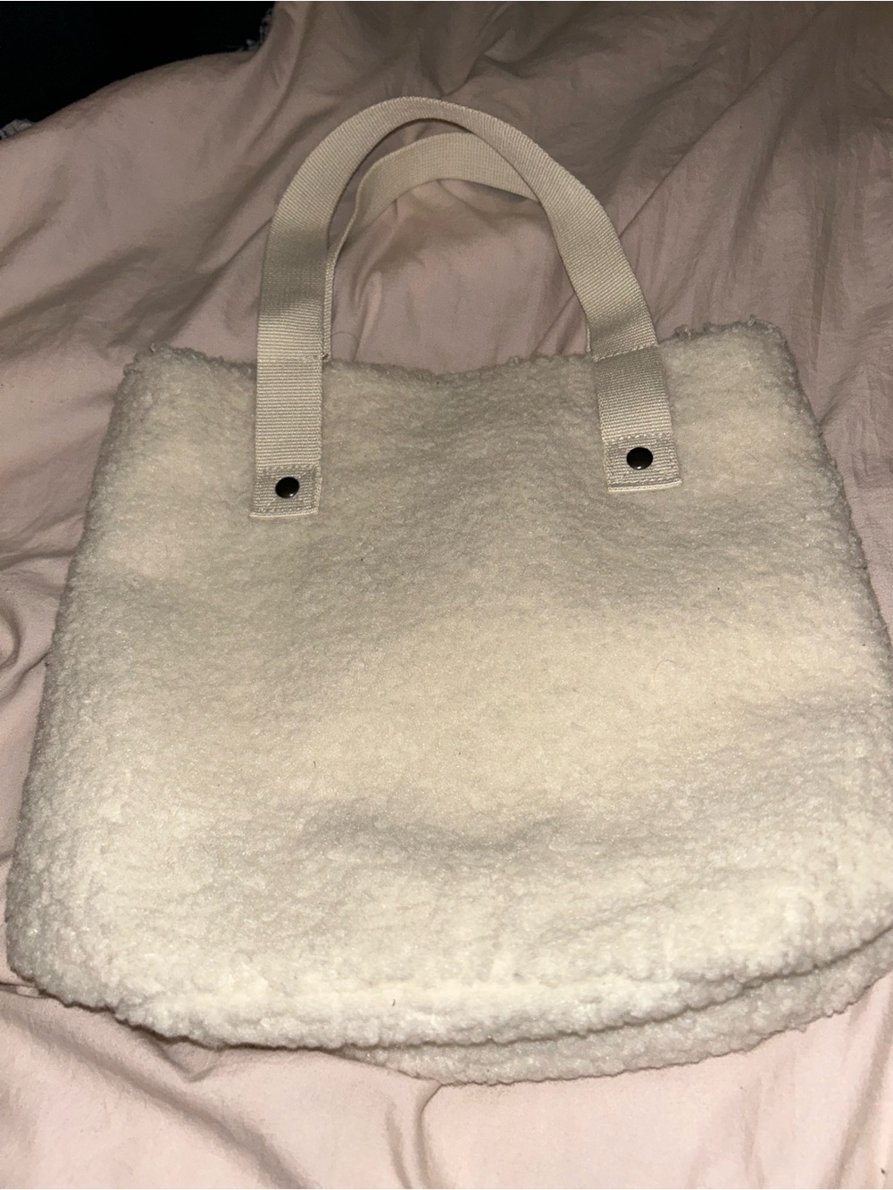 EUC Pottery Barn White Sherpa Teddy Toe Bag Cozy Fleece Carryall - Picture 4 of 6